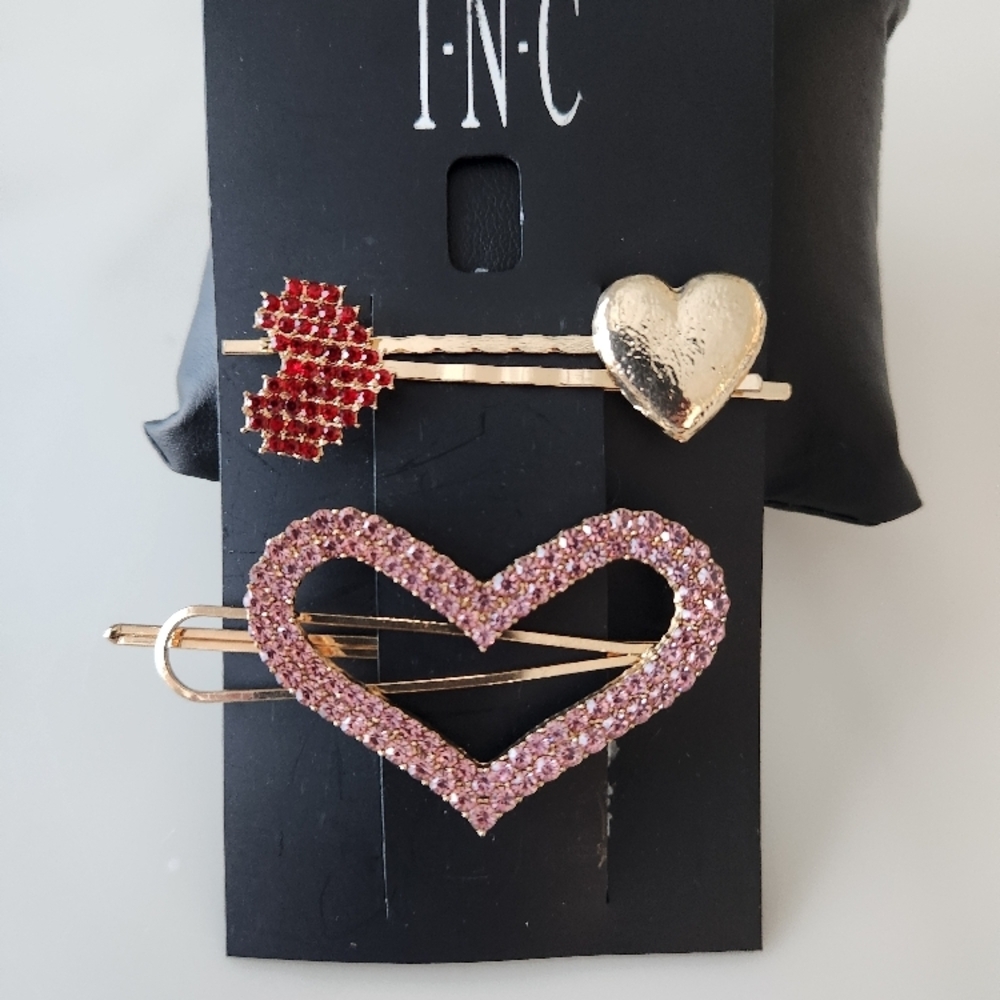 INC Heart Hair Clips Set - Red and Pink